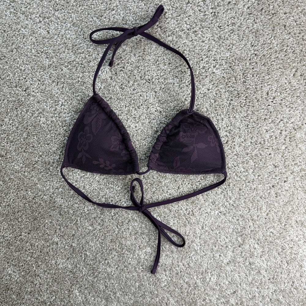 Aerie Bikini Swim Top Womens Small Purple Floral Triangle Halter Lined UPF 50